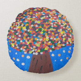 抽象芸術カラフルツリー ラウンドクッション