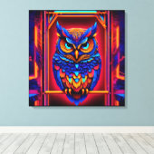 抽象芸術カラフルテクノフクロウ キャンバスプリント (インサイチュ (ウッドフロア))