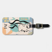 抽象芸術カラフルデザインと女性顔 ラゲッジタグ (正面横)