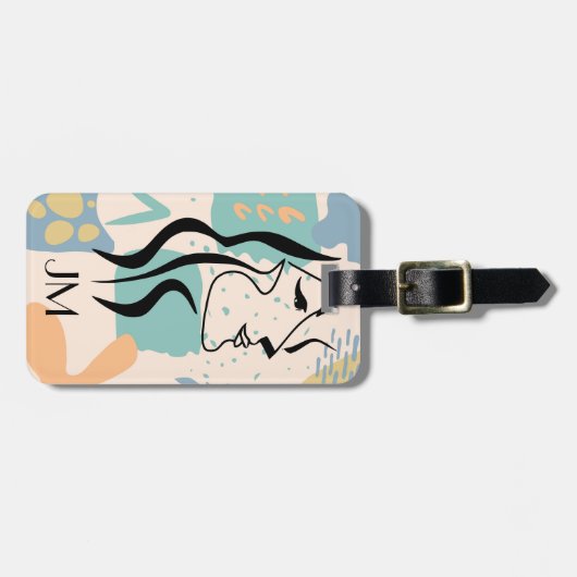 抽象芸術カラフルデザインと女性顔 ラゲッジタグ (正面横)