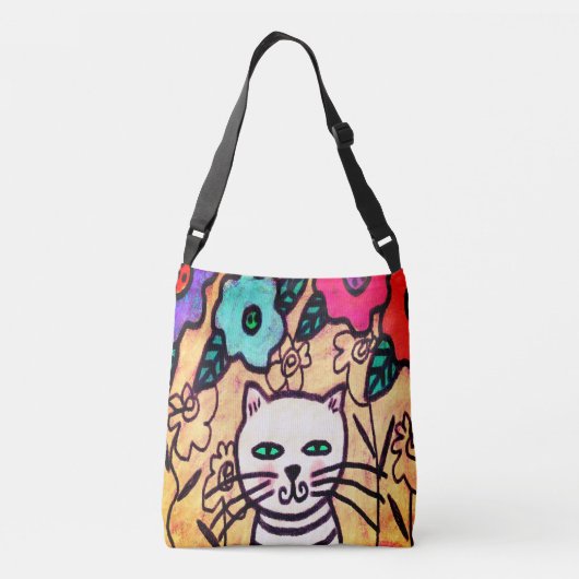 抽象芸術カラフルデジタルキャットアートトートバッグ クロスボディバッグ (裏面)