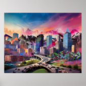 抽象芸術カラフルデンバーコロラドスカイラインアート ポスター (正面)