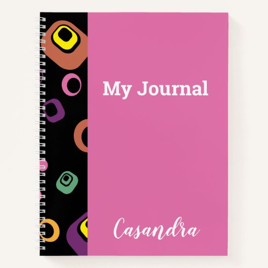 抽象芸術カラフルドット付きピンクの背景雑誌 ノートブック (正面)