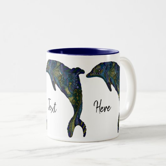 抽象芸術カラフルドルフィンアートワークカスタムー ツートーンマグカップ (正面右)