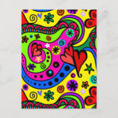 抽象芸術カラフルドードルアートハートと花 ポストカード (正面)