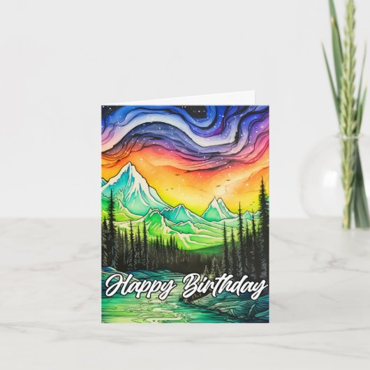 抽象芸術カラフルノーザンライトイラストレーション カード (正面)