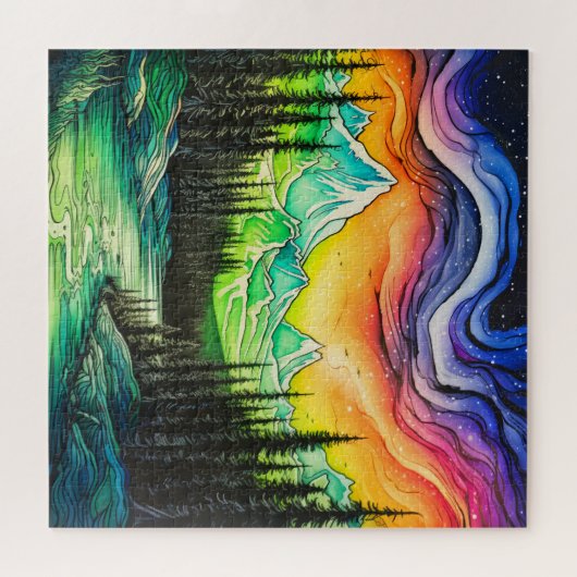 抽象芸術カラフルノーザンライトイラストレーション ジグソーパズル (横)