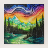 抽象芸術カラフルノーザンライトイラストレーション ジグソーパズル (縦)