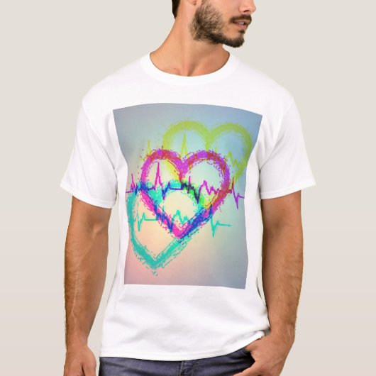 抽象芸術カラフルハートデザイン Tシャツ (正面)