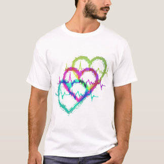 抽象芸術カラフルハートデザイン Tシャツ
