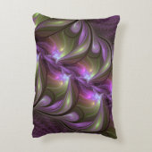抽象芸術カラフルバイオレットパープルカーキフラクタルアート アクセントクッション (裏面(縦))