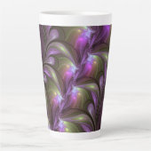 抽象芸術カラフルバイオレットパープルカーキフラクタルアート カフェラテマグ (正面)