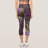 抽象芸術カラフルバイオレットパープルカーキフラクタルアート カプリレギンス (裏面)