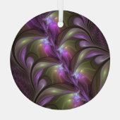 抽象芸術カラフルバイオレットパープルカーキフラクタルアート ガラスオーナメント (裏面)