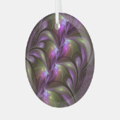 抽象芸術カラフルバイオレットパープルカーキフラクタルアート ガラスオーナメント (正面左)