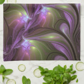 抽象芸術カラフルバイオレットパープルカーキフラクタルアート キッチンタオル (折り畳み)