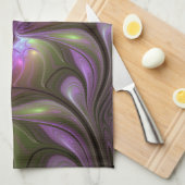 抽象芸術カラフルバイオレットパープルカーキフラクタルアート キッチンタオル (四つ折り)