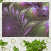 抽象芸術カラフルバイオレットパープルカーキフラクタルアート キッチンタオル (折り畳み)