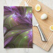 抽象芸術カラフルバイオレットパープルカーキフラクタルアート キッチンタオル (四つ折り)