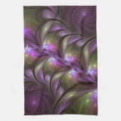 抽象芸術カラフルバイオレットパープルカーキフラクタルアート キッチンタオル (縦)