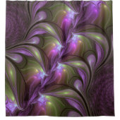 抽象芸術カラフルバイオレットパープルカーキフラクタルアート シャワーカーテン (正面)