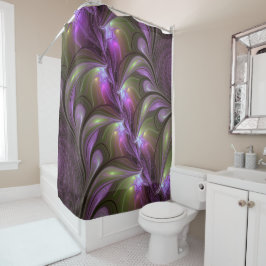 抽象芸術カラフルバイオレットパープルカーキフラクタルアート シャワーカーテン