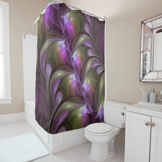 抽象芸術カラフルバイオレットパープルカーキフラクタルアート シャワーカーテン (インサイチュ)