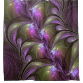 抽象芸術カラフルバイオレットパープルカーキフラクタルアート シャワーカーテン (正面)