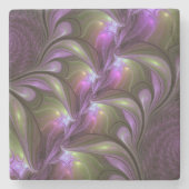 抽象芸術カラフルバイオレットパープルカーキフラクタルアート ストーンコースター (正面)
