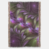 抽象芸術カラフルバイオレットパープルカーキフラクタルアート スローブランケット (正面縦)