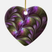 抽象芸術カラフルバイオレットパープルカーキフラクタルアート セラミックオーナメント (裏面)