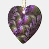 抽象芸術カラフルバイオレットパープルカーキフラクタルアート セラミックオーナメント (左)