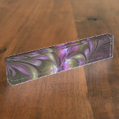 抽象芸術カラフルバイオレットパープルカーキフラクタルアート デスクネームプレート (側面)