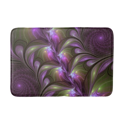 抽象芸術カラフルバイオレットパープルカーキフラクタルアート バスマット (正面)