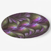 抽象芸術カラフルバイオレットパープルカーキフラクタルアート ペーパープレート (アングル)