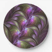 抽象芸術カラフルバイオレットパープルカーキフラクタルアート ペーパープレート (正面)