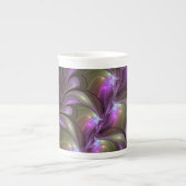 抽象芸術カラフルバイオレットパープルカーキフラクタルアート ボーンチャイナマグカップ (正面)