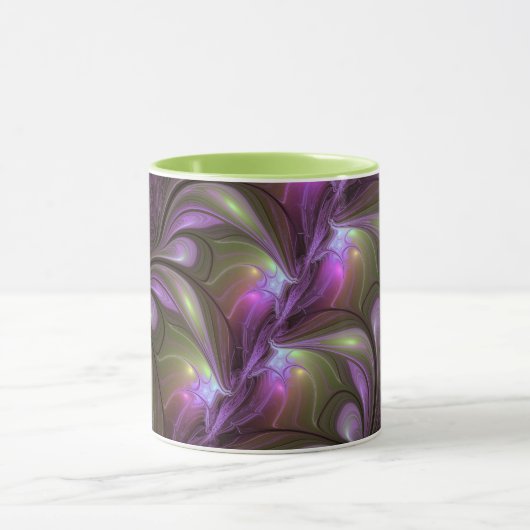 抽象芸術カラフルバイオレットパープルカーキフラクタルアート マグカップ (中央)