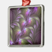 抽象芸術カラフルバイオレットパープルカーキフラクタルアート メタルオーナメント (左)