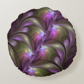 抽象芸術カラフルバイオレットパープルカーキフラクタルアート ラウンドクッション (裏面)