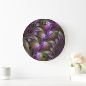 抽象芸術カラフルバイオレットパープルカーキフラクタルアート ラージ壁時計 (ホーム)