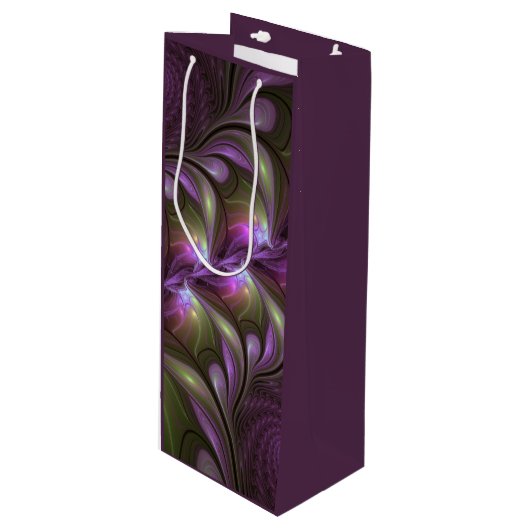 抽象芸術カラフルバイオレットパープルカーキフラクタルアート ワインギフトバッグ (正面アングル)