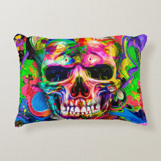 抽象芸術カラフルバックグラウンドとカラフルスカル アクセントクッション