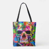 抽象芸術カラフルバックグラウンドとカラフルスカル トートバッグ (裏面)