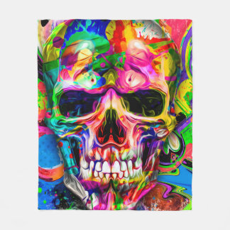 抽象芸術カラフルバックグラウンドとカラフルスカル フリースブランケット