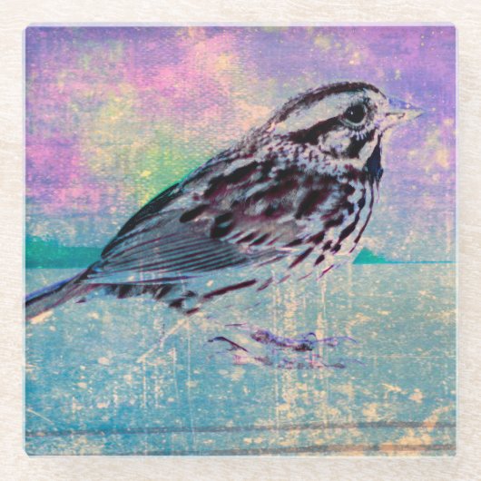 抽象芸術カラフルバードアート：ソング鮮やかバード ガラスコースター (正面)