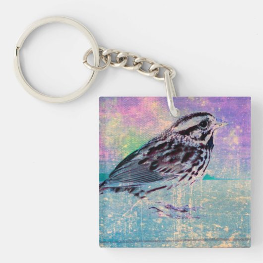 抽象芸術カラフルバードアート:ソング鮮やかバード キーホルダー (正面)