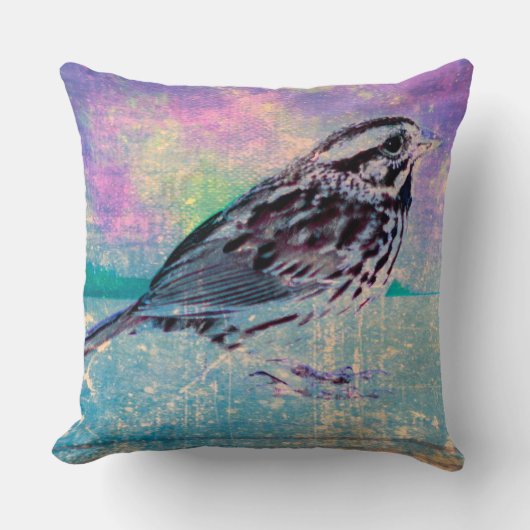 抽象芸術カラフルバードアート：ソング鮮やかバード クッション (正面)