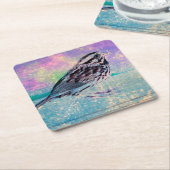 抽象芸術カラフルバードアート：ソング鮮やかバード スクエアペーパーコースター (アングル)
