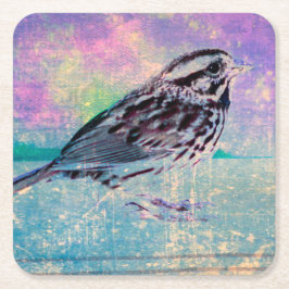 抽象芸術カラフルバードアート：ソング鮮やかバード スクエアペーパーコースター